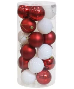 Christmas Tree Decorations Sunnydaze Decor Red And White Merry Medley Plastic Ornament Set (24-Piece)