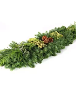 Christmas Greenery VAN ZYVERDEN 4 Ft. Live Fresh Cut Pacific Northwest Classic Garland Holiday Mantel Arrangement