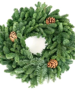 Christmas Greenery VAN ZYVERDEN 16 In. Live Fresh Cut Pacific Northwest Noble Fir Christmas Wreath With Cones