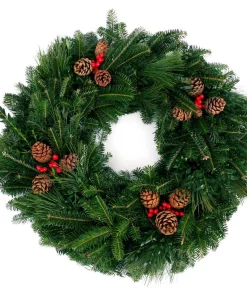 Christmas Greenery VAN ZYVERDEN 24 In. Live Fresh Cut Blue Ridge Mountain Mixed Christmas Wreath With Cones And Berries