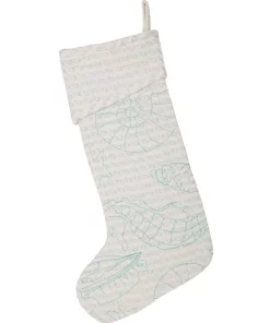 Indoor Christmas Decorations VHC Brands 20 In. Cotton/Metallic Thread Arielle Bright White Coastal Christmas Decor Stocking