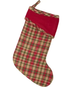 Indoor Christmas Decorations VHC Brands 15 In. Cotton Claren Cherry Red Rustic Christmas Decor Stocking