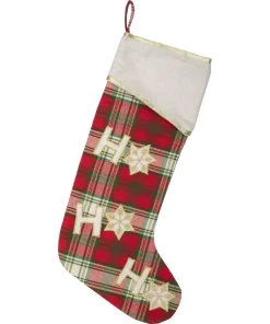 Indoor Christmas Decorations VHC Brands 20 In. Cotton/Felt HO Holiday Cherry Red Farmhouse Christmas Decor Stocking