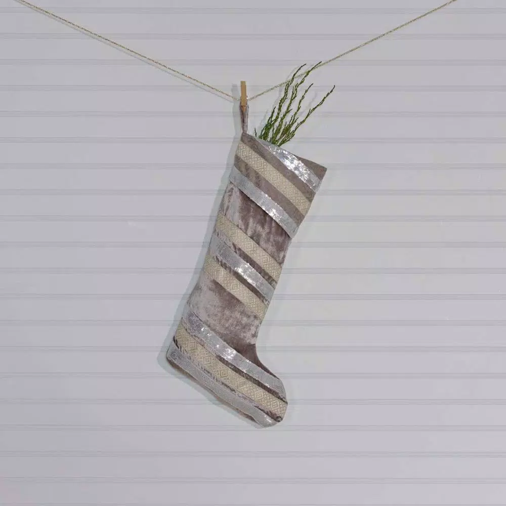 Indoor Christmas Decorations VHC Brands 20 In. Viscose/Polyester Allura Dove Grey Glam Christmas Decor Stocking 3 Indoor Christmas Decorations VHC Brands 20 In. Viscose/Polyester Allura Dove Grey Glam Christmas Decor Stocking - Image 3