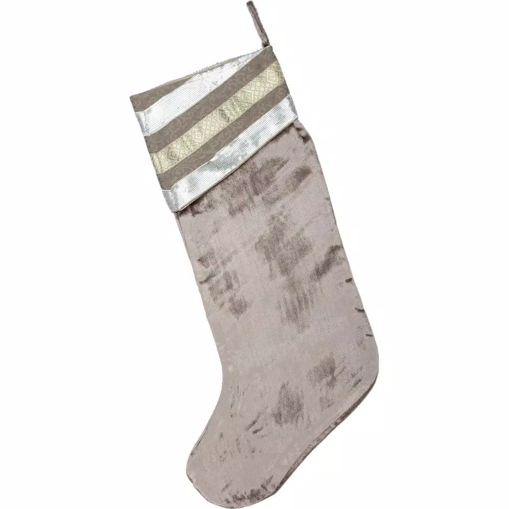 Indoor Christmas Decorations VHC Brands 20 In. Viscose/Polyester Allura Dove Grey Glam Christmas Decor Stocking 2 Indoor Christmas Decorations VHC Brands 20 In. Viscose/Polyester Allura Dove Grey Glam Christmas Decor Stocking - Image 2