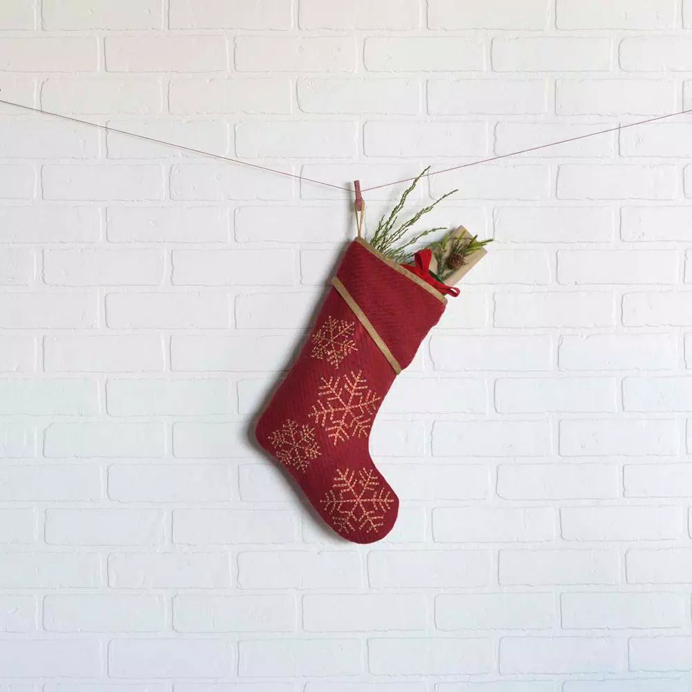 Indoor Christmas Decorations VHC Brands 15 In. Cotton/Nylon Revelry Brick Red Traditional Christmas Decor Stocking 3 Indoor Christmas Decorations VHC Brands 15 In. Cotton/Nylon Revelry Brick Red Traditional Christmas Decor Stocking - Image 3