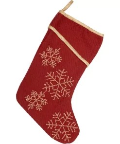 Indoor Christmas Decorations VHC Brands 15 In. Cotton/Nylon Revelry Brick Red Traditional Christmas Decor Stocking