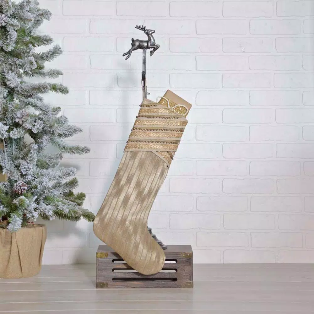 Indoor Christmas Decorations VHC Brands 20 In. Cotton/Polyester/Metallic Thread Celebrate Bronze Tan Glam Christmas Decor Stocking 2 Indoor Christmas Decorations VHC Brands 20 In. Cotton/Polyester/Metallic Thread Celebrate Bronze Tan Glam Christmas Decor Stocking - Image 2