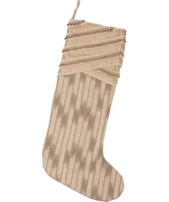 Indoor Christmas Decorations VHC Brands 20 In. Cotton/Polyester/Metallic Thread Celebrate Bronze Tan Glam Christmas Decor Stocking