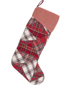 Indoor Christmas Decorations VHC Brands 20 In. Cotton Peyton Tomato Red Traditional Christmas Decor Stocking