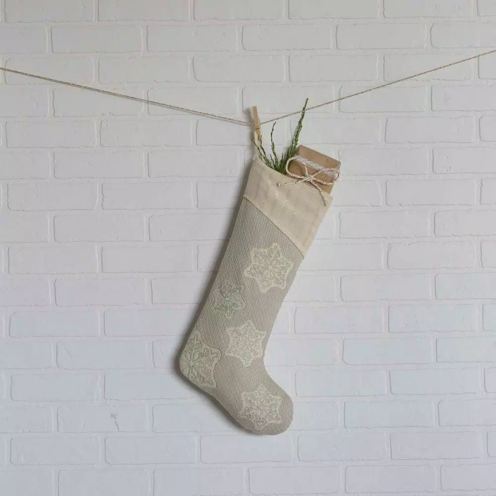 Indoor Christmas Decorations VHC Brands 20 In. Cotton/Metallic Thread Ingrid Ash Grey Farmhouse Christmas Decor Stocking 3 Indoor Christmas Decorations VHC Brands 20 In. Cotton/Metallic Thread Ingrid Ash Grey Farmhouse Christmas Decor Stocking - Image 3