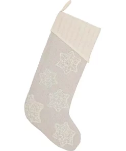 Indoor Christmas Decorations VHC Brands 20 In. Cotton/Metallic Thread Ingrid Ash Grey Farmhouse Christmas Decor Stocking