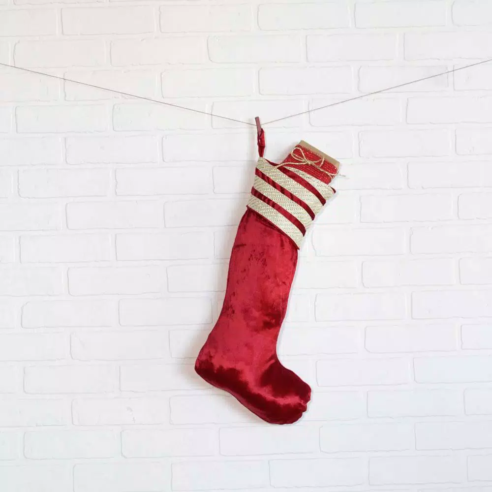 Indoor Christmas Decorations VHC Brands 20 In. Viscose Red Memories Glam Christmas Decor Stocking 2 Indoor Christmas Decorations VHC Brands 20 In. Viscose Red Memories Glam Christmas Decor Stocking - Image 2