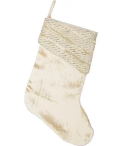 Indoor Christmas Decorations VHC Brands 15 In. 100% Viscose Creme Memories Glam Christmas Decor Stocking