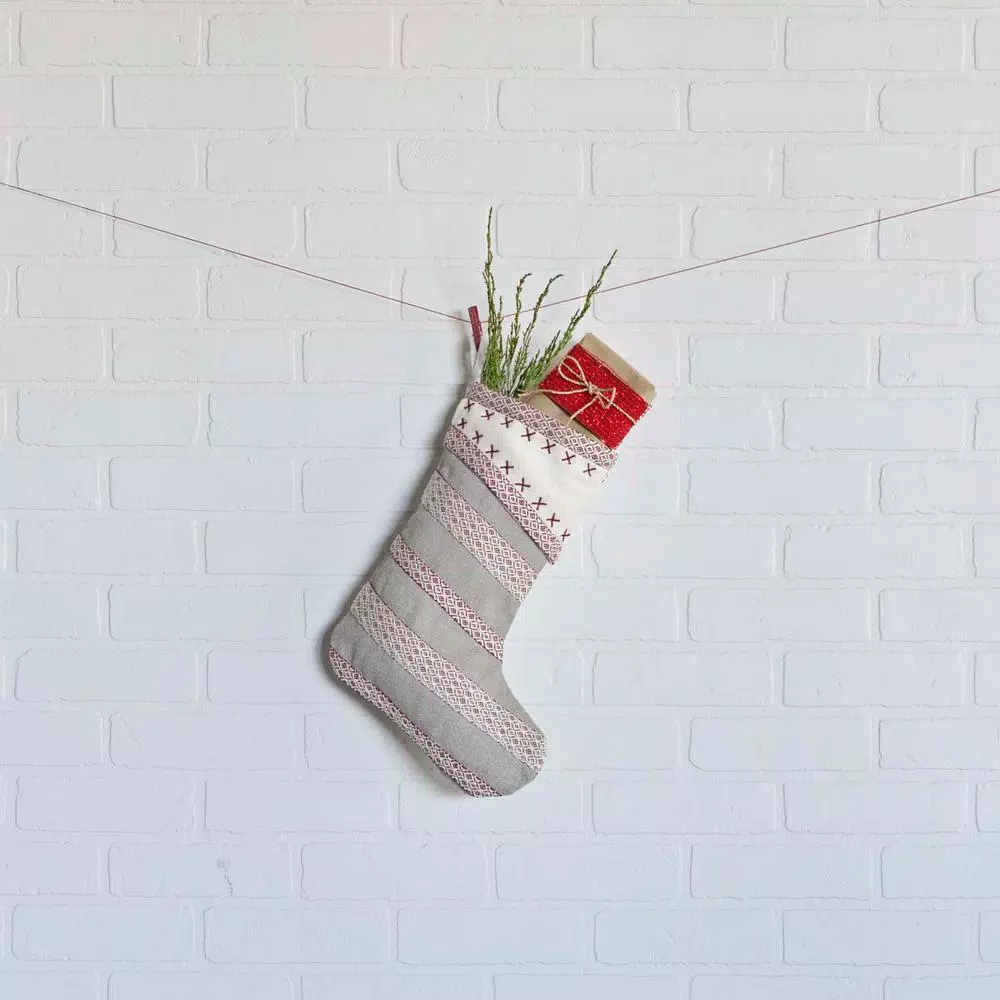 Indoor Christmas Decorations VHC Brands 15 In. Liv Pebble Grey Traditional Christmas Decor Stocking 2 Indoor Christmas Decorations VHC Brands 15 In. Liv Pebble Grey Traditional Christmas Decor Stocking - Image 2