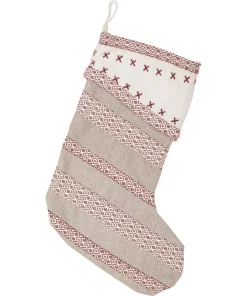 Indoor Christmas Decorations VHC Brands 15 In. Liv Pebble Grey Traditional Christmas Decor Stocking