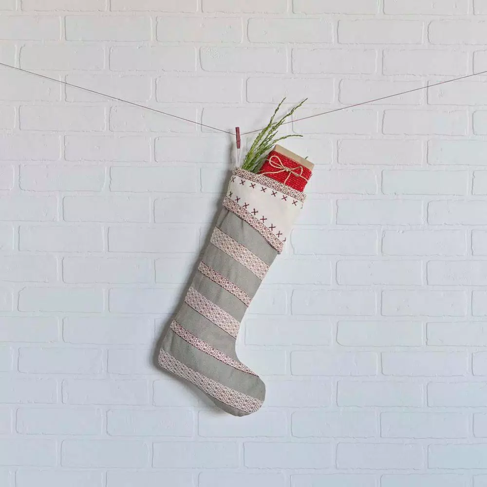 Indoor Christmas Decorations VHC Brands 20 In. Cotton/Felt Liv Pebble Grey Traditional Christmas Decor Stocking 2 Indoor Christmas Decorations VHC Brands 20 In. Cotton/Felt Liv Pebble Grey Traditional Christmas Decor Stocking - Image 2