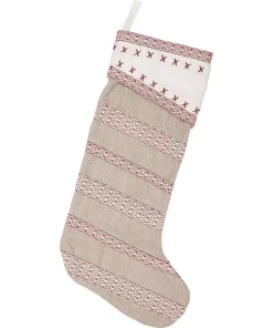 Indoor Christmas Decorations VHC Brands 20 In. Cotton/Felt Liv Pebble Grey Traditional Christmas Decor Stocking