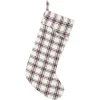 Indoor Christmas Decorations VHC Brands 20 In. 100% Cotton Amory Ivory White Farmhouse Christmas Decor Plaid Stocking