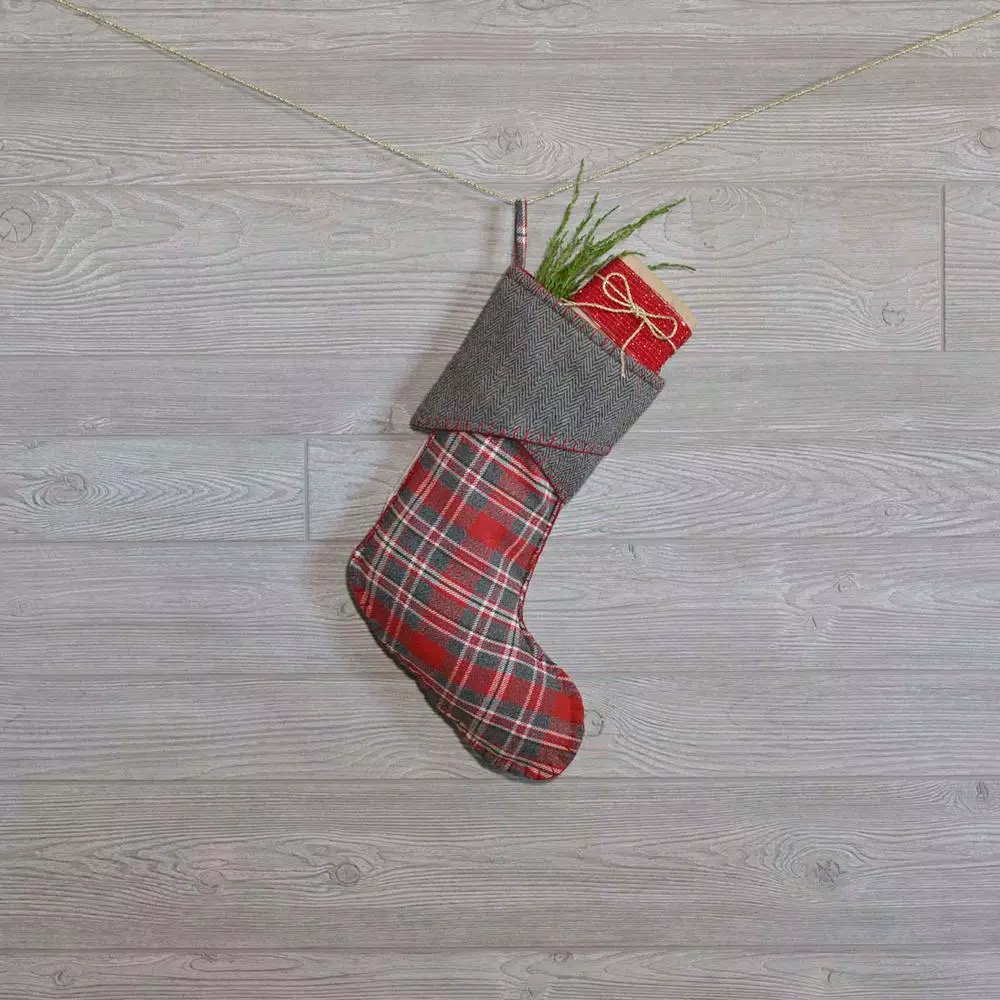 Indoor Christmas Decorations VHC Brands 15 In. Cotton/Felt Anderson Cherry Red Rustic Christmas Decor Stocking 2 Indoor Christmas Decorations VHC Brands 15 In. Cotton/Felt Anderson Cherry Red Rustic Christmas Decor Stocking - Image 2