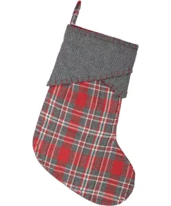 Indoor Christmas Decorations VHC Brands 15 In. Cotton/Felt Anderson Cherry Red Rustic Christmas Decor Stocking
