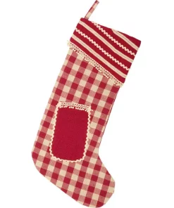 Indoor Christmas Decorations VHC Brands 20 In. Cotton Gretchen Cherry Red Farmhouse Christmas Decor Stocking