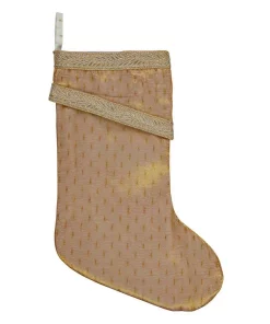 Indoor Christmas Decorations VHC Brands 15 In. Cotton/Nylon Tinsel Gold Yellow Glam Christmas Decor Stocking