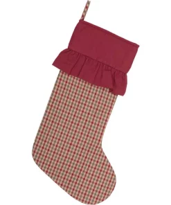 Indoor Christmas Decorations VHC Brands 20 In. Jonathan Plaid Natural Tan Traditional Christmas Decor Stocking