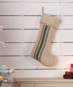 Indoor Christmas Decorations VHC Brands 20 In. Cotton Green Vintage Burlap Stripe Farmhouse Christmas Decor Stocking -Christmas Tree Decorations Shop vhc brands christmas stockings 42458 31 1000