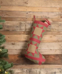 Indoor Christmas Decorations VHC Brands 20 In. Cotton Green Dolly Star Primitive Christmas Decor Patch Stocking -Christmas Tree Decorations Shop vhc brands christmas stockings 42477 31 1000