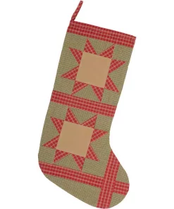 Indoor Christmas Decorations VHC Brands 20 In. Cotton Green Dolly Star Primitive Christmas Decor Patch Stocking