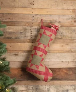 Indoor Christmas Decorations VHC Brands 20 In. Cotton Tan Dolly Star Primitive Christmas Decor Patch Stocking -Christmas Tree Decorations Shop vhc brands christmas stockings 42479 31 1000