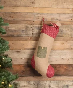 Indoor Christmas Decorations VHC Brands 20 In. Cotton And Jute Green Dolly Star Primitive Christmas Decor Pocket Stocking -Christmas Tree Decorations Shop vhc brands christmas stockings 42480 31 1000
