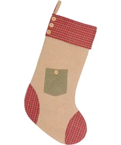 Indoor Christmas Decorations VHC Brands 20 In. Cotton And Jute Green Dolly Star Primitive Christmas Decor Pocket Stocking