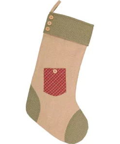 Indoor Christmas Decorations VHC Brands 20 In. Cotton And Jute Red Dolly Star Primitive Christmas Decor Pocket Stocking