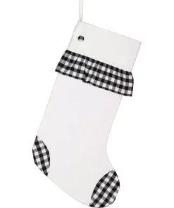 Indoor Christmas Decorations VHC Brands 20 In. Black Emmie Farmhouse Christmas Decor Check Ruffle Stocking