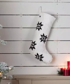 Indoor Christmas Decorations VHC Brands 20 In. Cotton Black Emmie Farmhouse Christmas Decor Patch Stocking -Christmas Tree Decorations Shop vhc brands christmas stockings 42500 31 1000