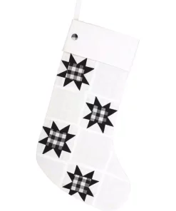 Indoor Christmas Decorations VHC Brands 20 In. Cotton Black Emmie Farmhouse Christmas Decor Patch Stocking