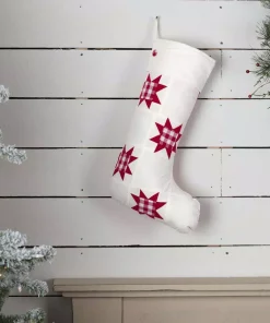 Indoor Christmas Decorations VHC Brands 20 In. Cotton Red Emmie Farmhouse Christmas Decor Patch Stocking -Christmas Tree Decorations Shop vhc brands christmas stockings 42501 31 1000