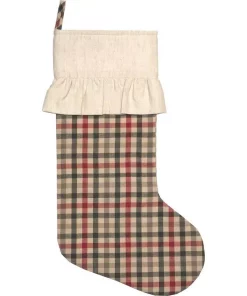 Indoor Christmas Decorations VHC Brands 20 In. Hollis Ivory White Farmhouse Christmas Decor Plaid Stocking