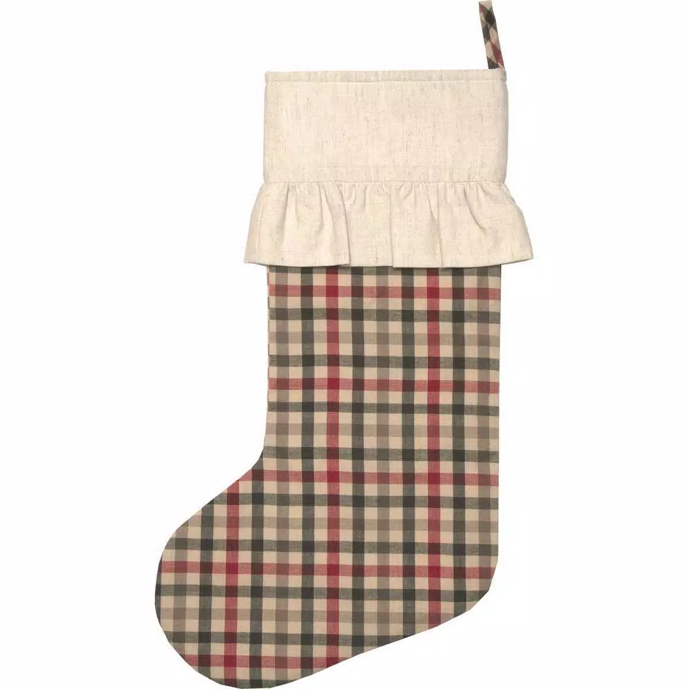 Indoor Christmas Decorations VHC Brands 20 In. Hollis Ivory White Farmhouse Christmas Decor Plaid Stocking 2 Indoor Christmas Decorations VHC Brands 20 In. Hollis Ivory White Farmhouse Christmas Decor Plaid Stocking - Image 2