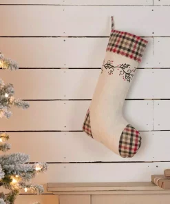 Indoor Christmas Decorations VHC Brands 20 In. Hollis Ivory White Farmhouse Christmas Decor Stenciled Stocking -Christmas Tree Decorations Shop vhc brands christmas stockings 42541 31 1000