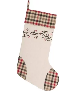 Indoor Christmas Decorations VHC Brands 20 In. Hollis Ivory White Farmhouse Christmas Decor Stenciled Stocking