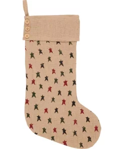 Indoor Christmas Decorations VHC Brands 20 In. Jute Primitive Star Natural Tan Farmhouse Christmas Decor Jute Stocking