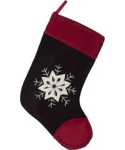 Indoor Christmas Decorations VHC Brands 15 In. Christmas Snowflake Coal Black Traditional Decor Embroidered Felt Stocking