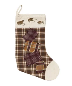 Indoor Christmas Decorations VHC Brands 15 In. Truman Moss Green Rustic Christmas Decor Fly Fishing Stocking
