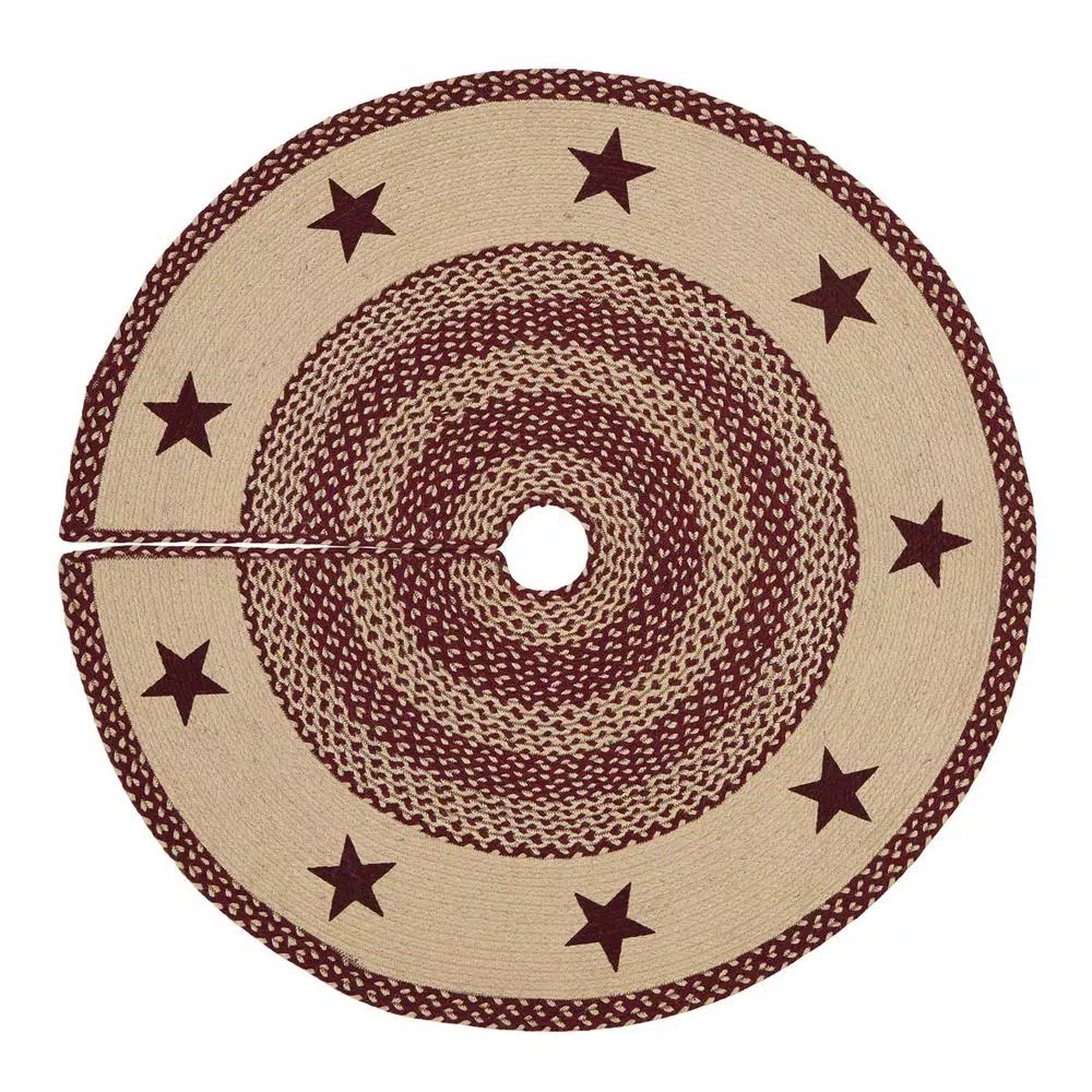 Christmas Tree Decorations VHC Brands 48 In. Burgundy Tan Jute Red Primitive Classic Country Decor Star Stenciled Tree Skirt 1 Christmas Tree Decorations VHC Brands 48 In. Burgundy Tan Jute Red Primitive Classic Country Decor Star Stenciled Tree Skirt