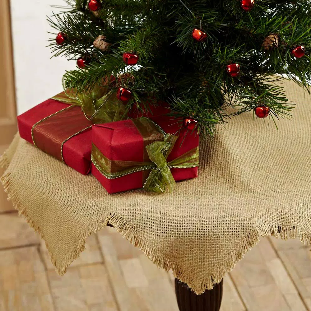 Christmas Tree Decorations VHC Brands 21 In. Burlap Natural Tan Farmhouse Christmas Decor Mini Tree Skirt 4 Christmas Tree Decorations VHC Brands 21 In. Burlap Natural Tan Farmhouse Christmas Decor Mini Tree Skirt - Image 4
