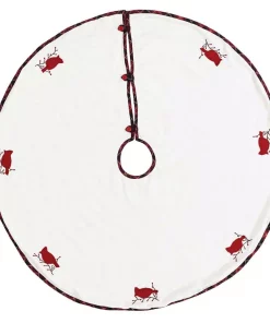 Christmas Tree Decorations VHC Brands 48 In. Seasons Greetings Holly Berry Red Traditional Christmas Decor Tree Skirt