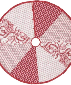 Christmas Tree Decorations VHC Brands 50 In. Natalia Cherry Red Farmhouse Christmas Decor Tree Skirt